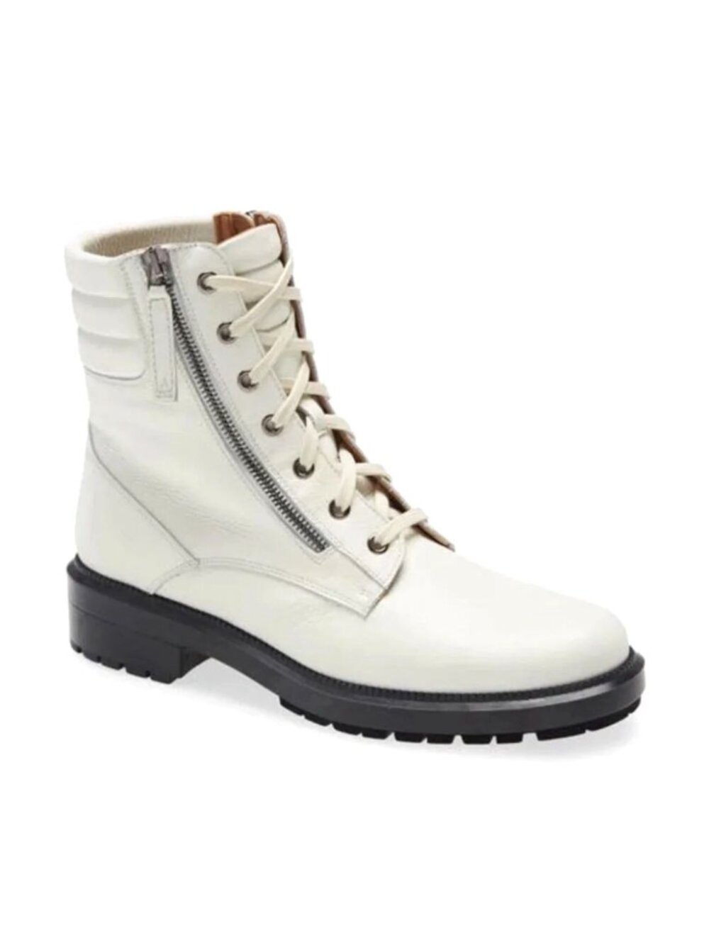 Aquatalia Laila Combat Boots Size 6 Off White Leather Water Resistant NEW